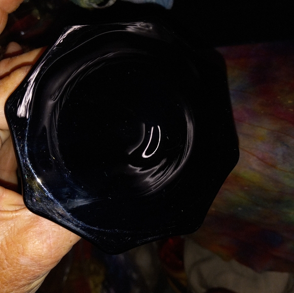 Vintage Black Amethyst Glass Depression  Candle Holders Octagon - Picture 9 of 9